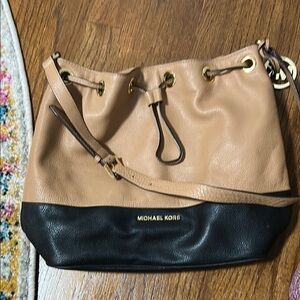 Michael Kors Tan and Black Leather Shoulder Bag